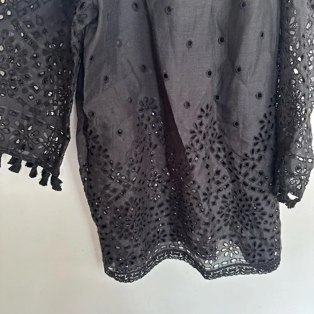 Johnny Was Women’s Hailey Smocked Off the Shoulder Neckline Ramie Blouse Eyelet - Picture 6 of 9